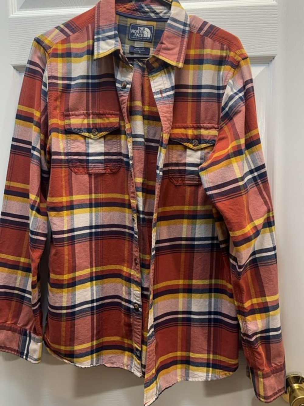 The North Face Red Yellow Navy Plaid Flannel Shirt